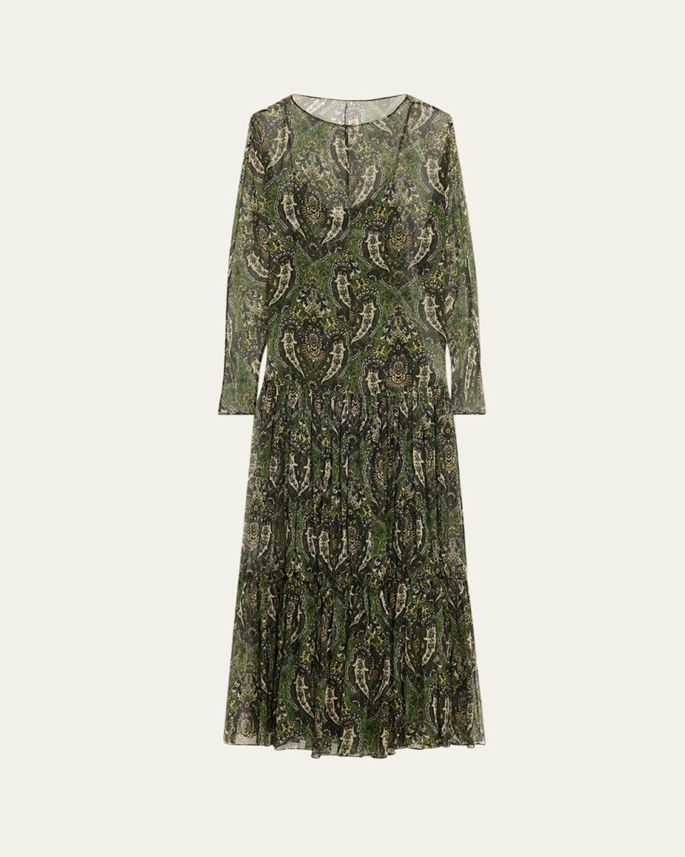Sheer Paisley Print Gown with Slip Underpinning